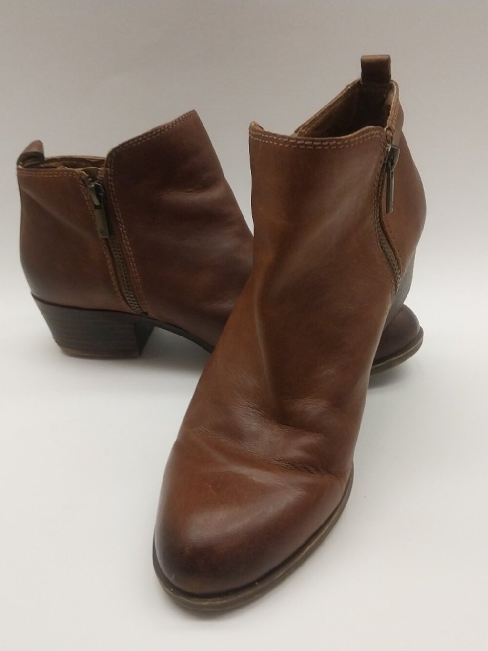 LUCKY BRAND LEATHER BASEL STYLE BOOTIE TOFFEE DOUBLE ZIP SIZE 8.5